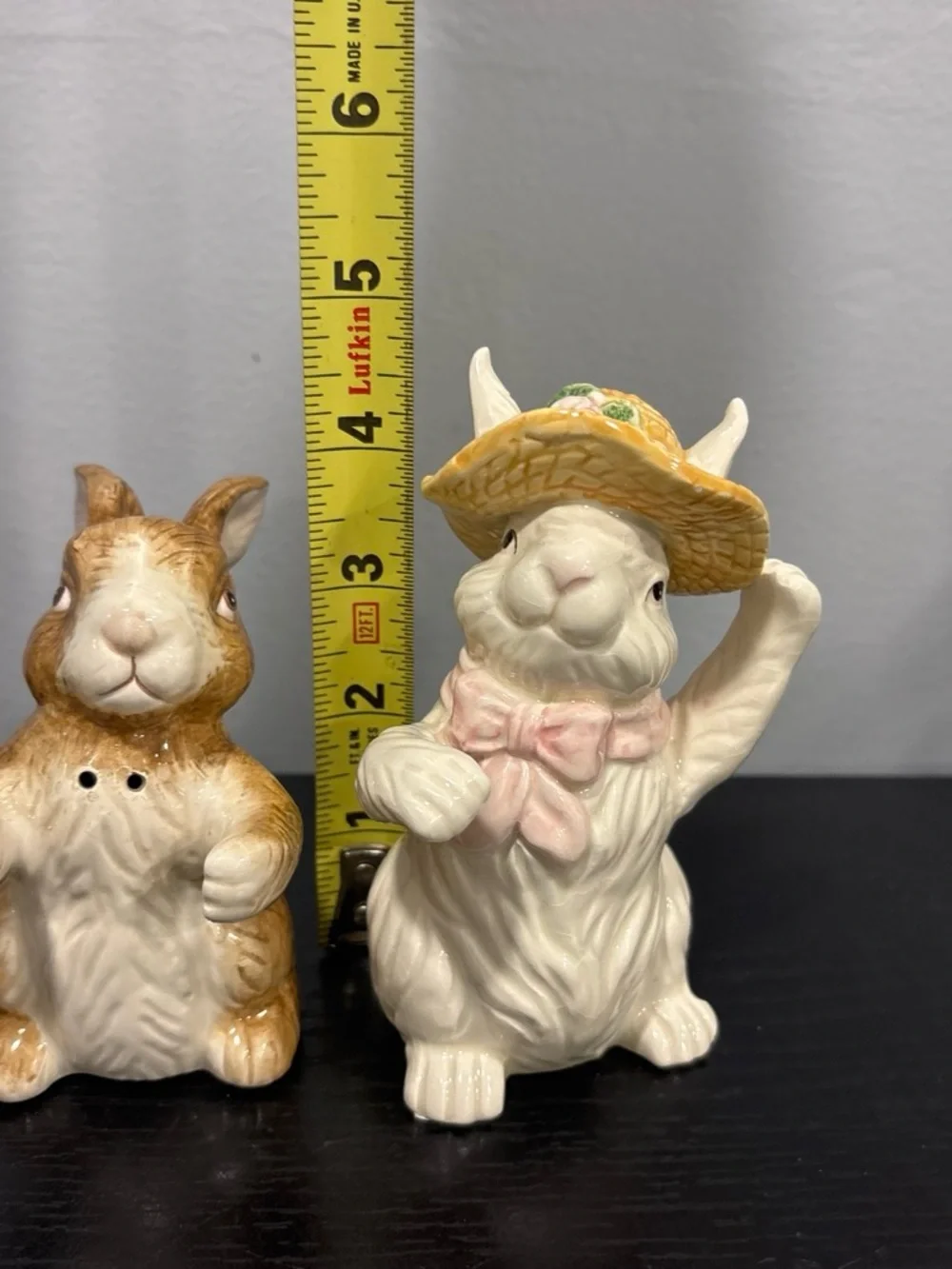 Ceramic Bunny Salt and Pepper Shaker Set -  one chip- country cottagecore